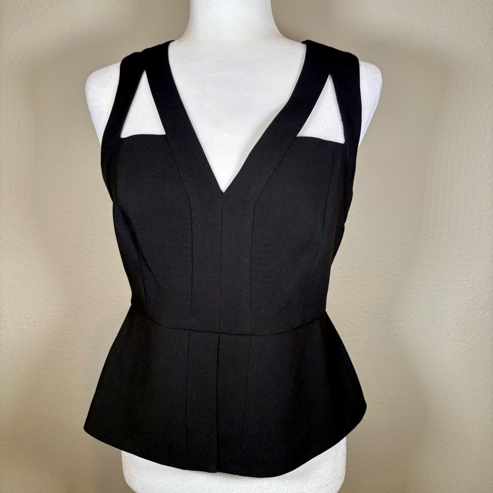 NWT BCBGMaxAzria Black Hailee Cutout Peplum Top Size Small